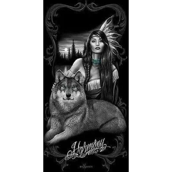 DGA Other - New Beach Bath Pool Towel Native Girl Woman & Wolf Friends Gift Indian DGA 28x58